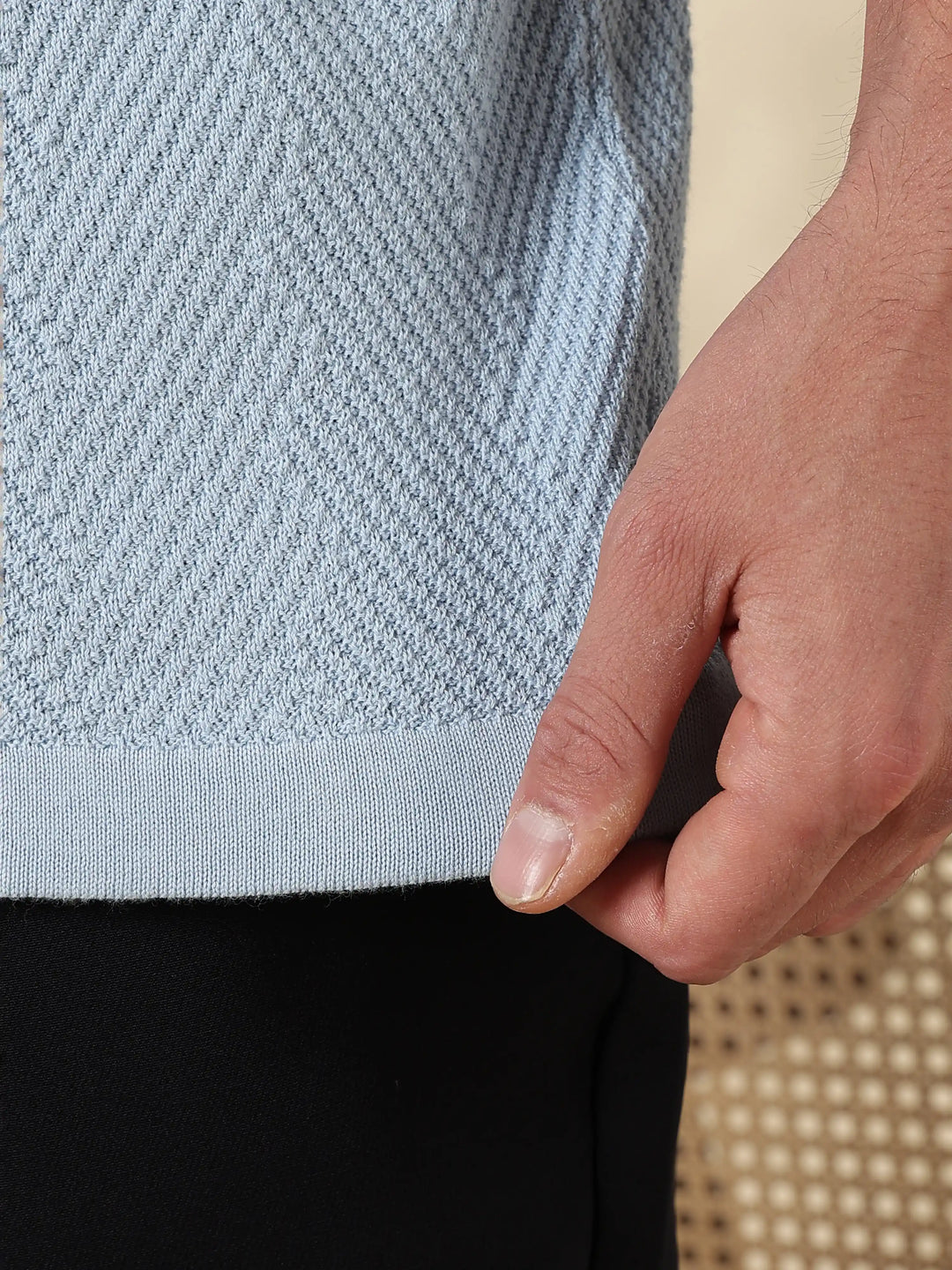 Sky blue Textured Regular Fit Flat Knit Shirt