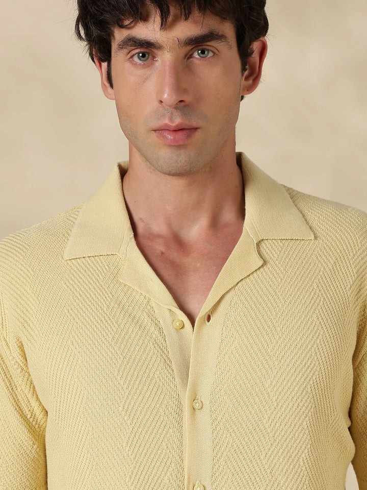 Beige Textured Regular Flat Knit Shirt