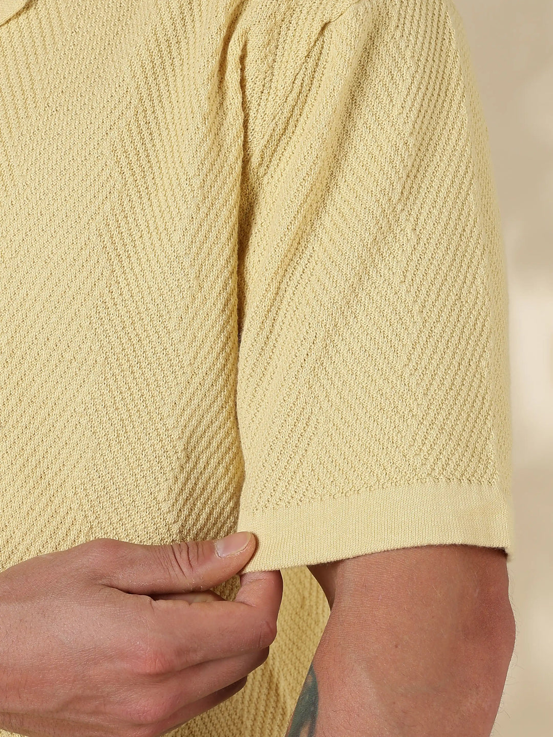 Beige Textured Regular Flat Knit Shirt