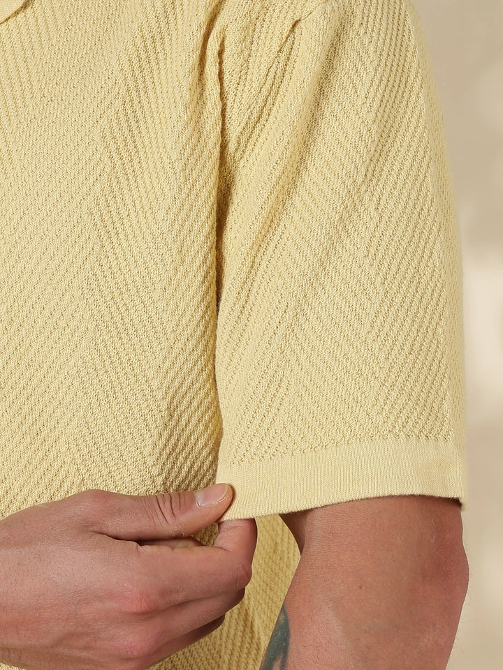 Beige Textured Regular Flat Knit Shirt