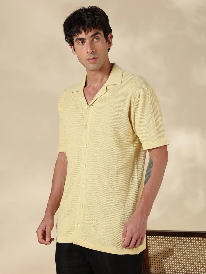 Beige Textured Regular Flat Knit Shirt