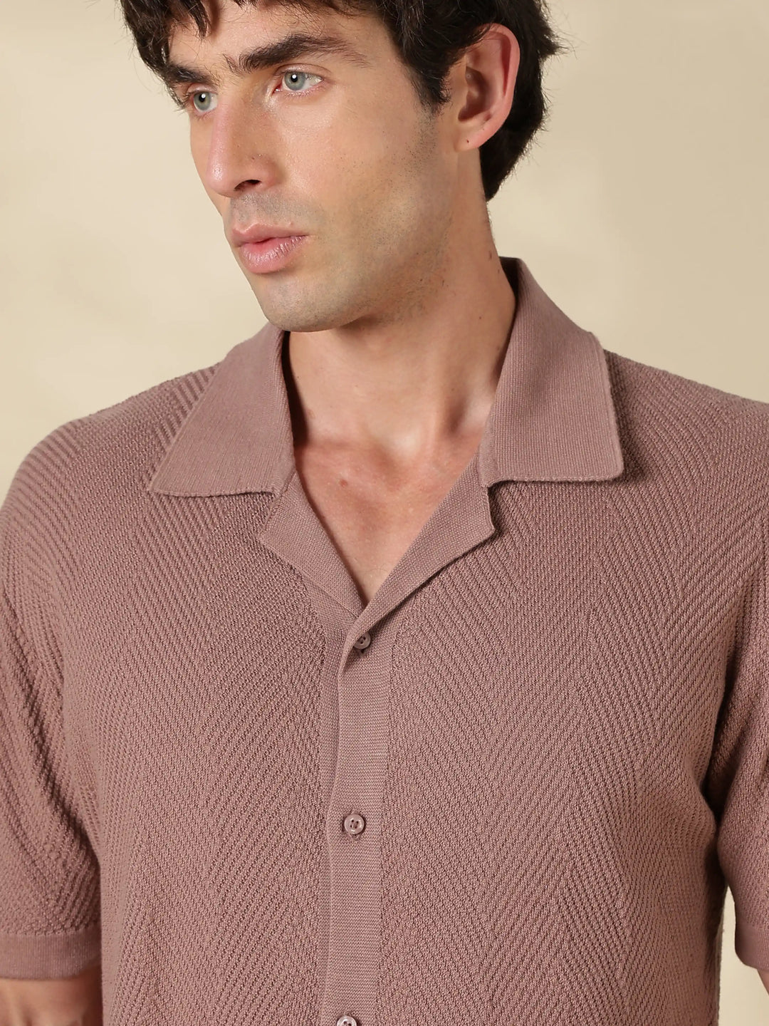 Brown Solid Regular Fit Flat Knit Shirt