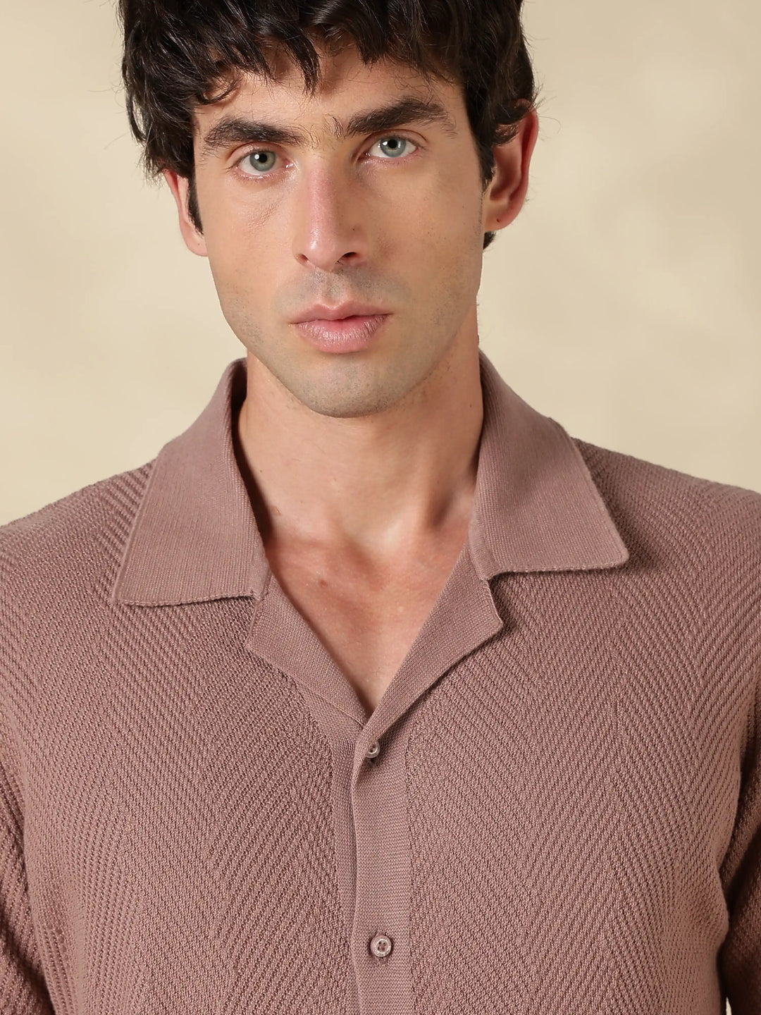 Brown Solid Regular Fit Flat Knit Shirt