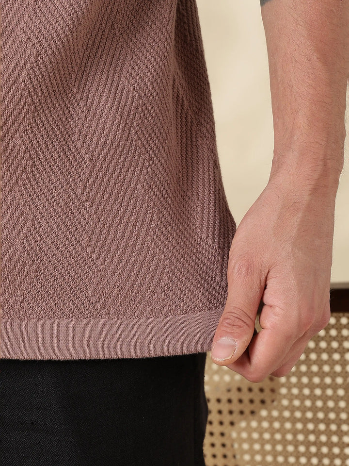 Brown Solid Regular Fit Flat Knit Shirt