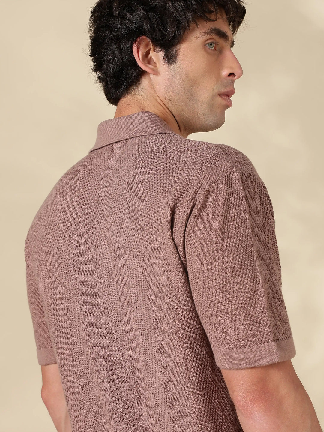 Brown Solid Regular Fit Flat Knit Shirt