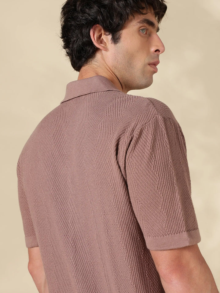 Brown Solid Regular Fit Flat Knit Shirt