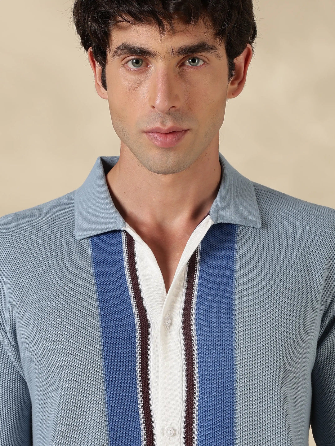 Sky blue Solid Regular Fit Flat Knit Shirt