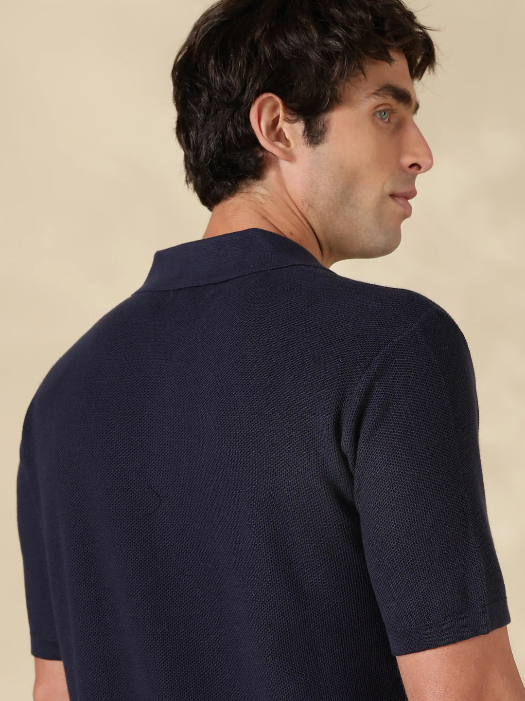 Navy Solid Regular Fit Flat Knit Shirt