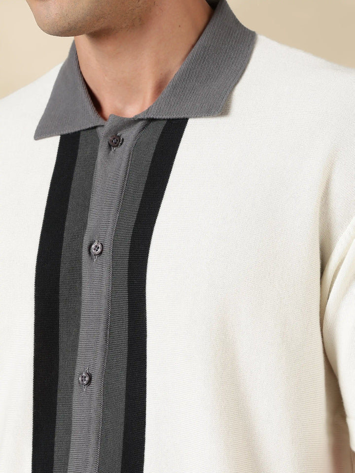 White Solid Regular Fit Flat Knit Shirt