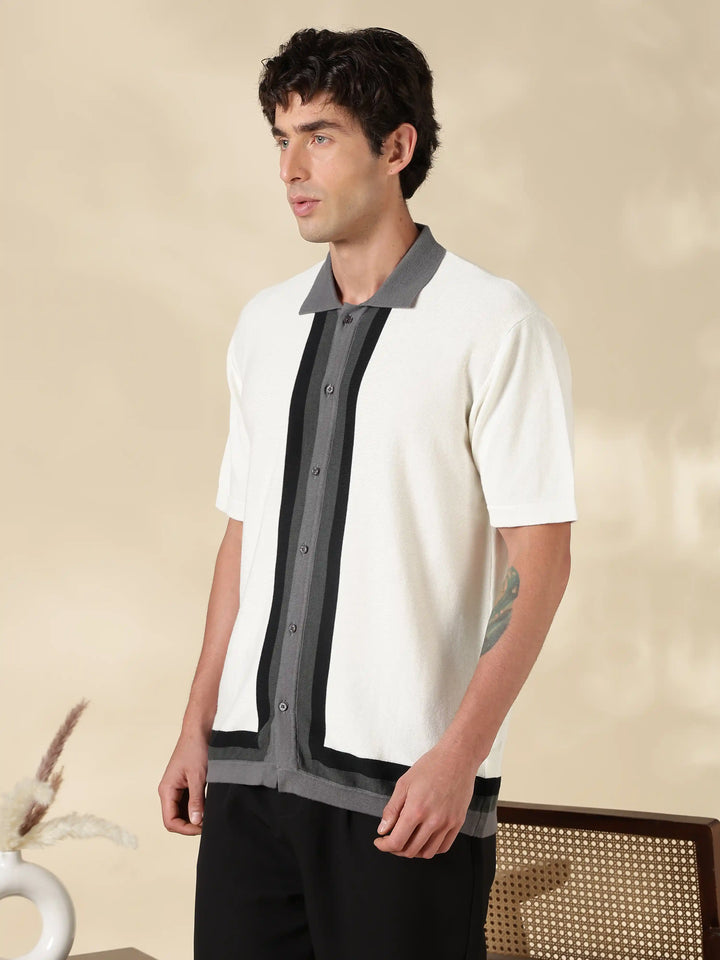 White Solid Regular Fit Flat Knit Shirt