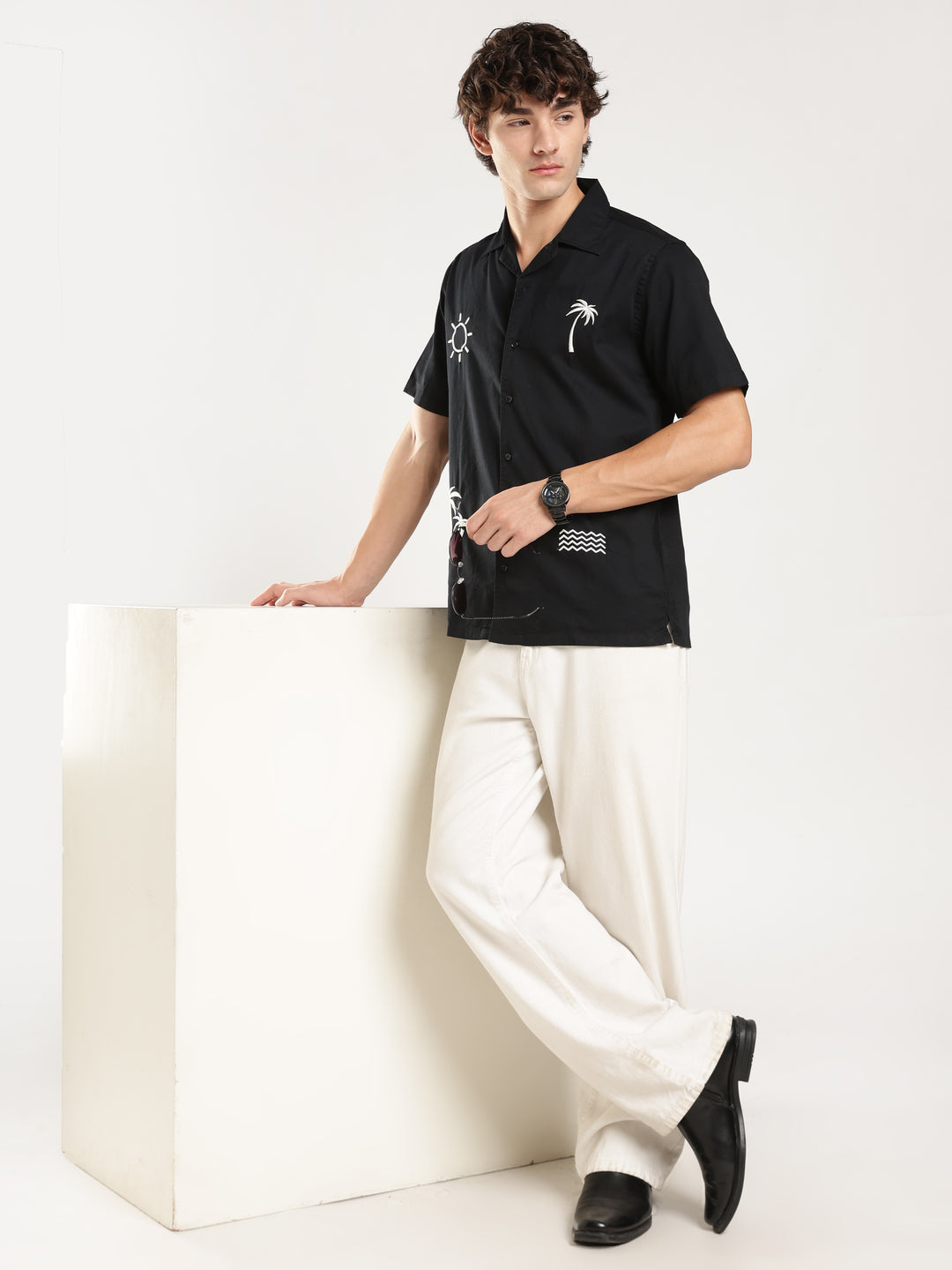 Black Solid Boxy Fit Shirt