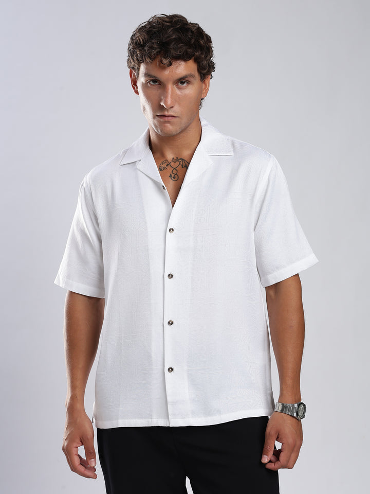 White Jacquard Boxy Fit Shirt