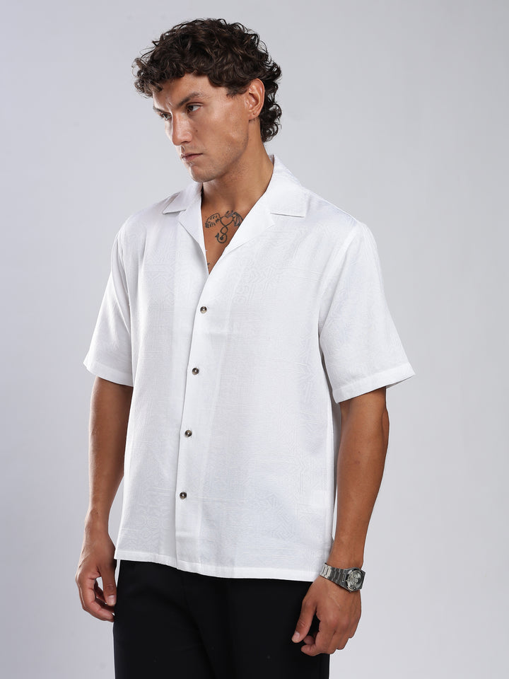 White Jacquard Boxy Fit Shirt
