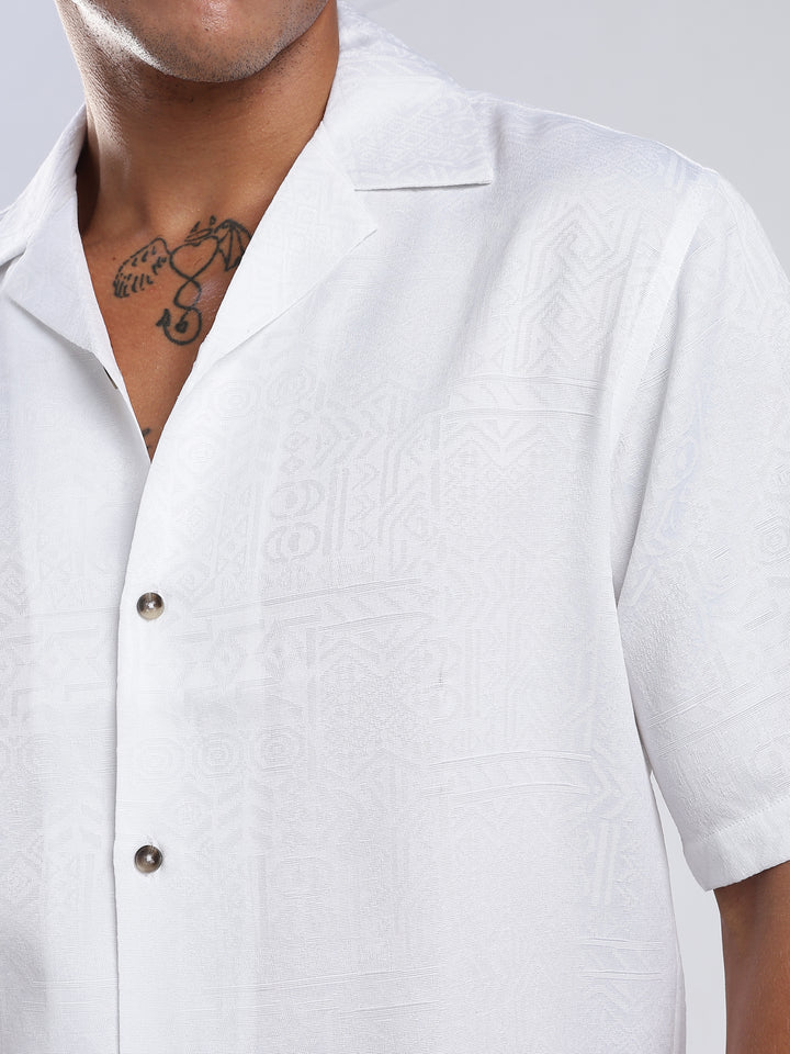 White Jacquard Boxy Fit Shirt