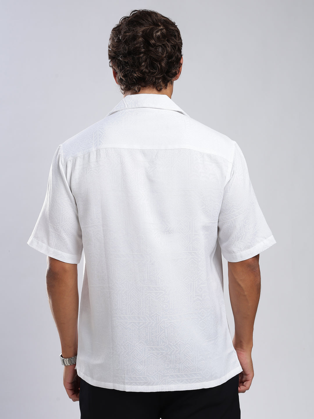 White Jacquard Boxy Fit Shirt