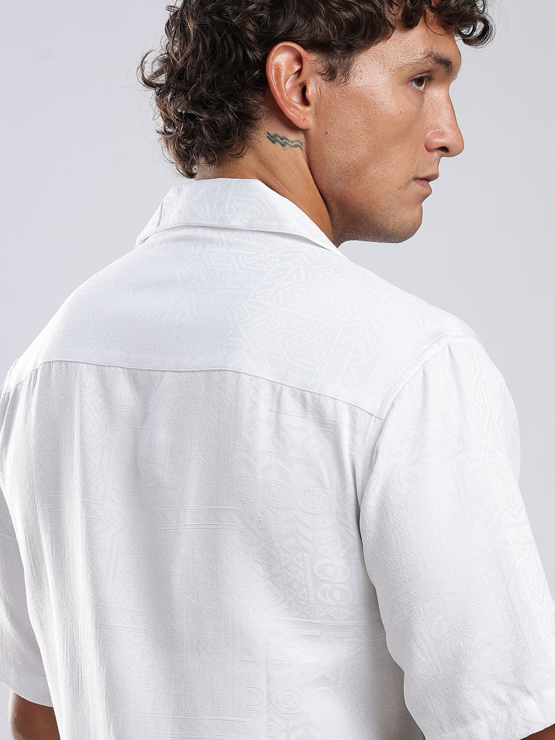 White Jacquard Boxy Fit Shirt
