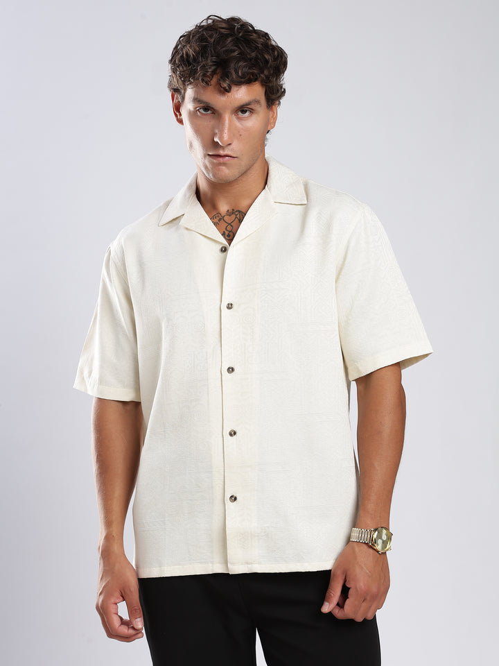 Cream Jacquard Boxy Fit Shirt