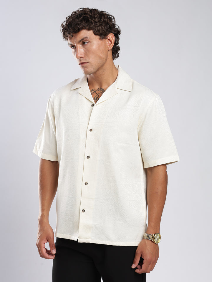 Cream Jacquard Boxy Fit Shirt