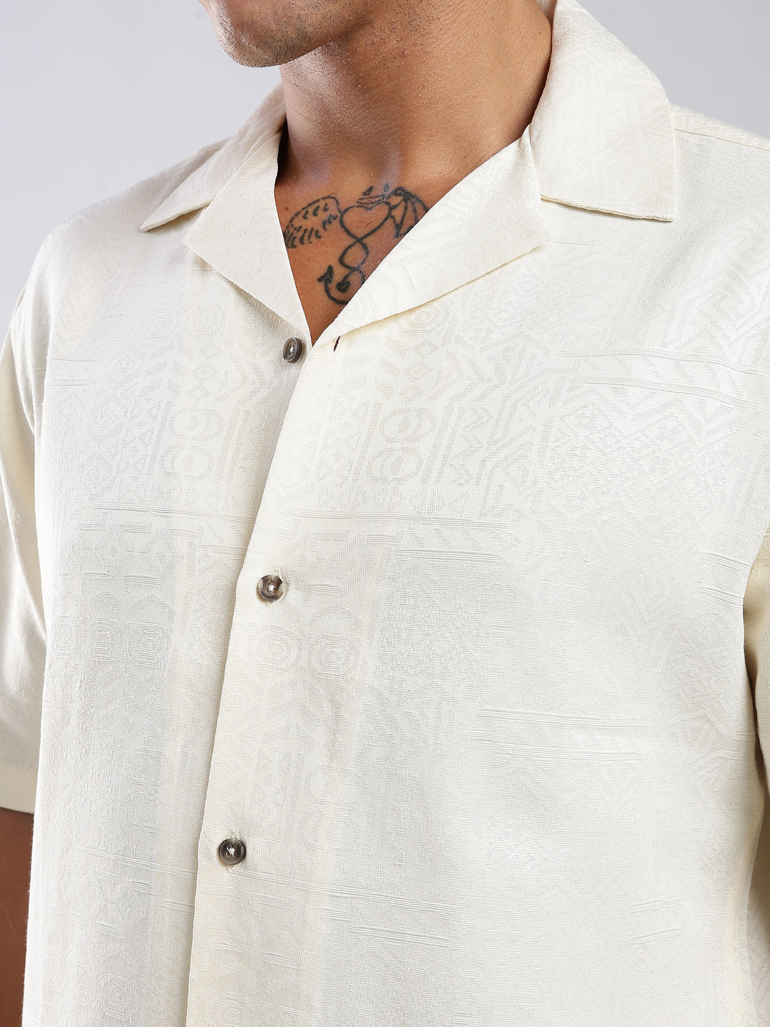 Cream Jacquard Boxy Fit Shirt