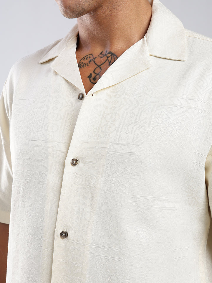 Cream Jacquard Boxy Fit Shirt