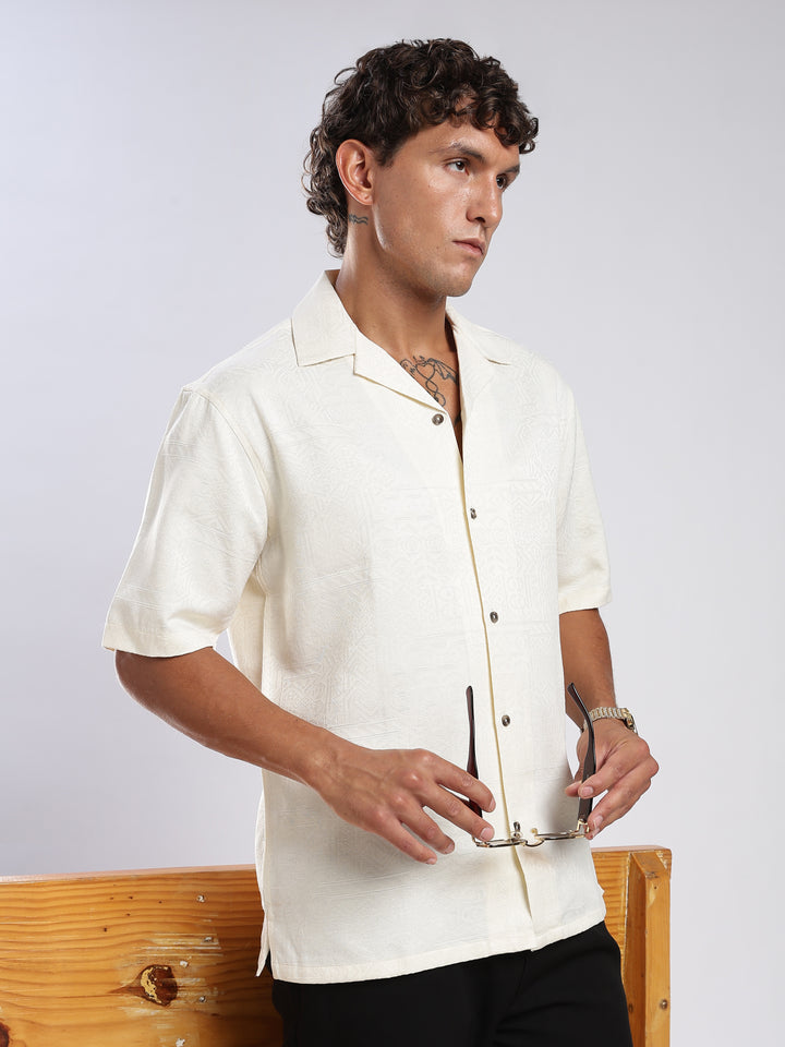 Cream Jacquard Boxy Fit Shirt