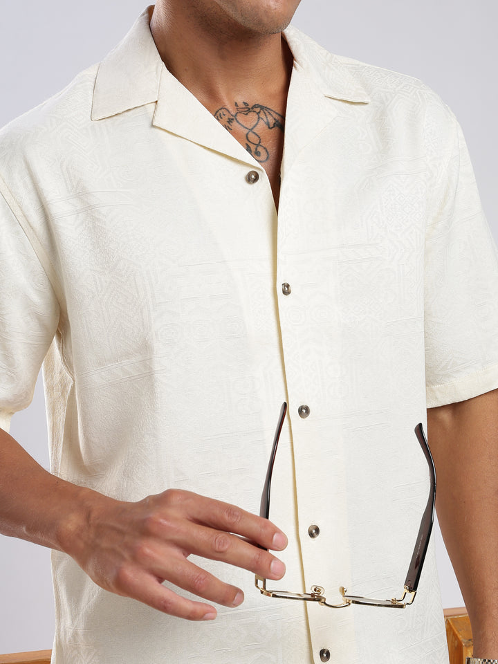 Cream Jacquard Boxy Fit Shirt