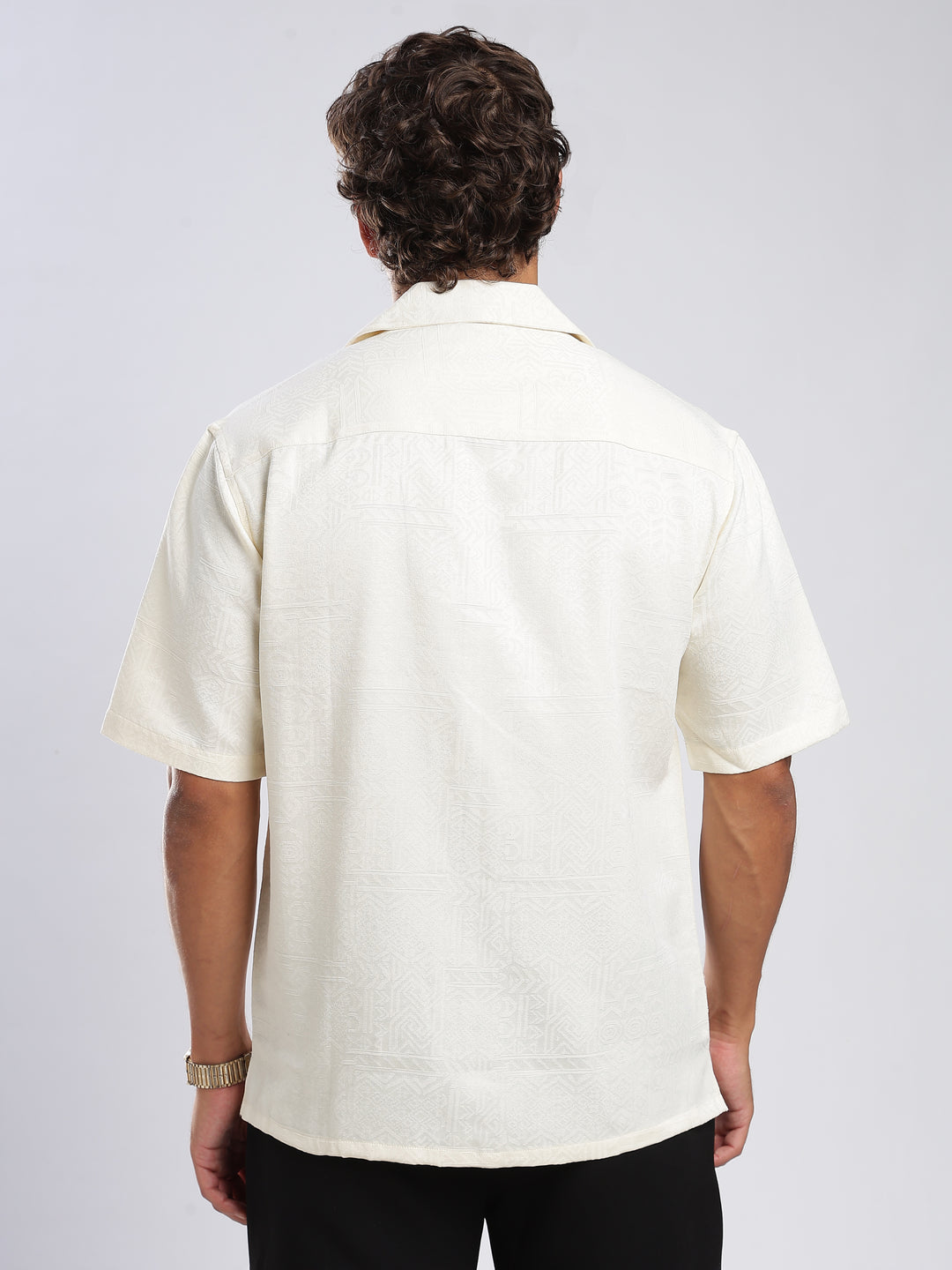 Cream Jacquard Boxy Fit Shirt