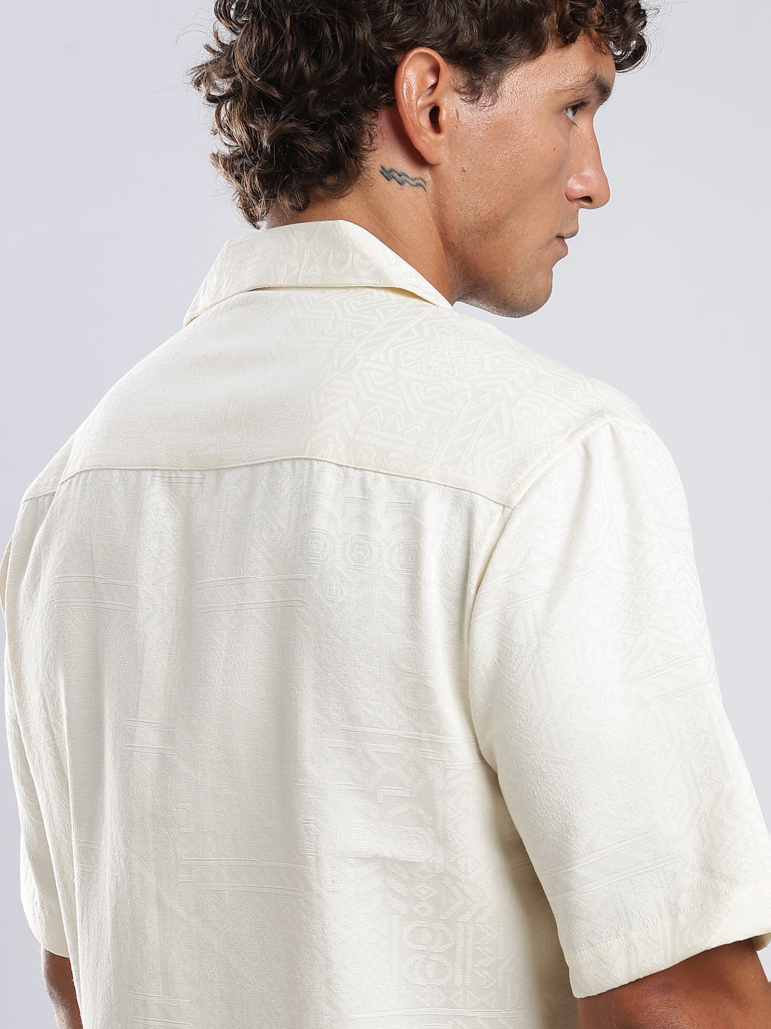 Cream Jacquard Boxy Fit Shirt
