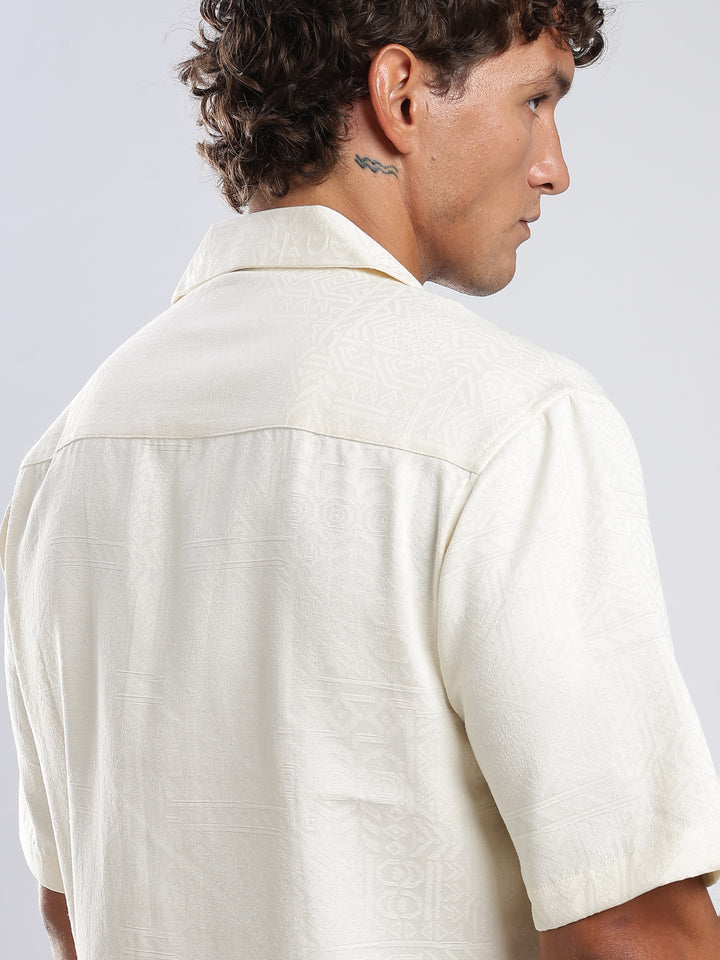 Cream Jacquard Boxy Fit Shirt