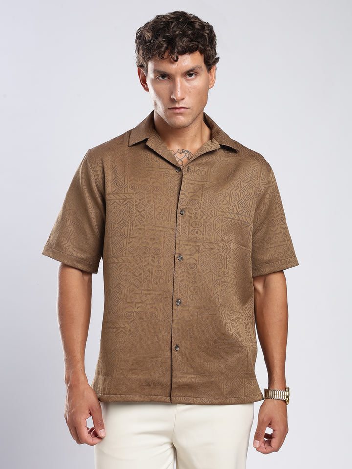 Olive Jacquard Boxy Fit Shirt