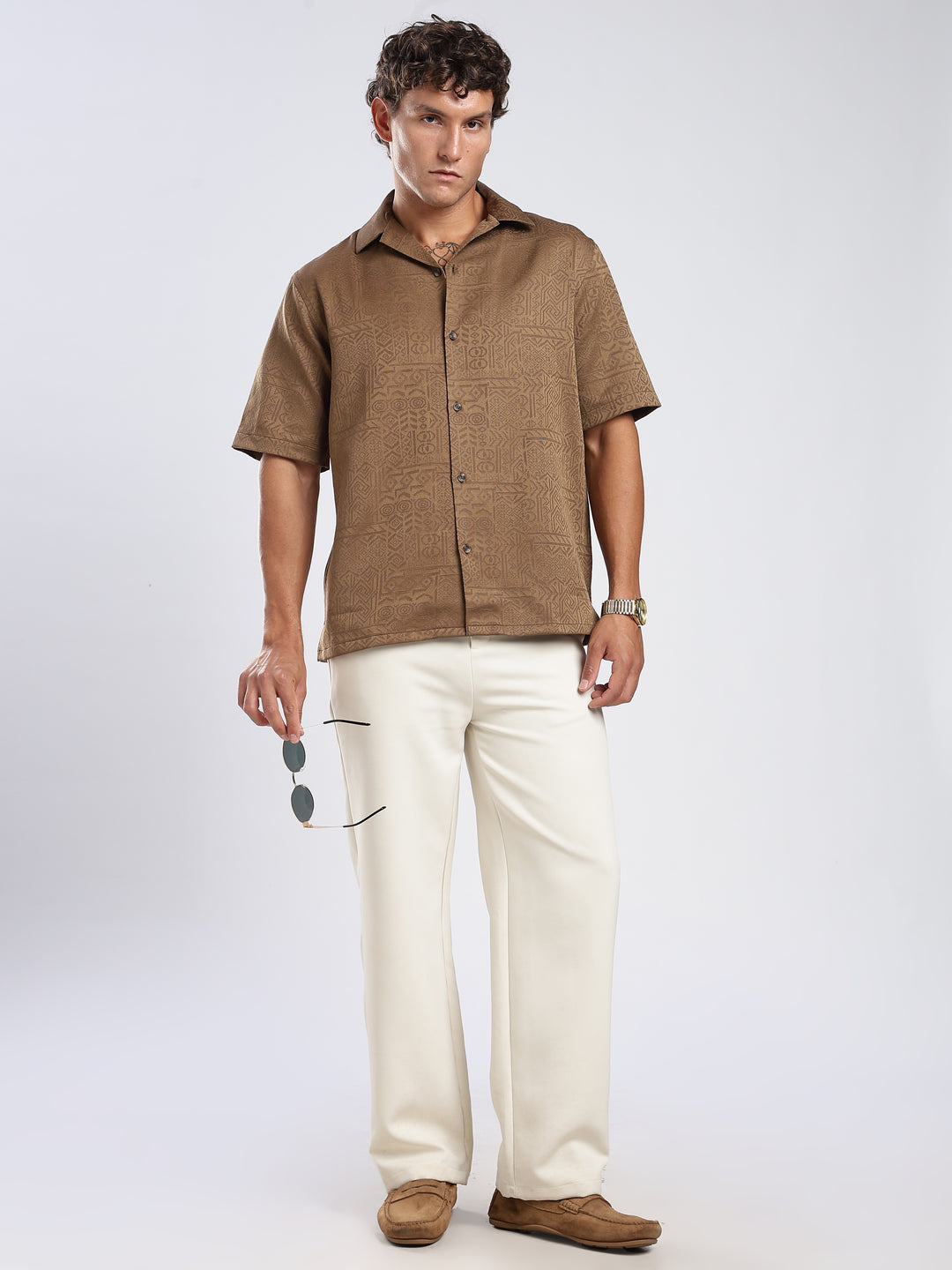 Olive Jacquard Boxy Fit Shirt