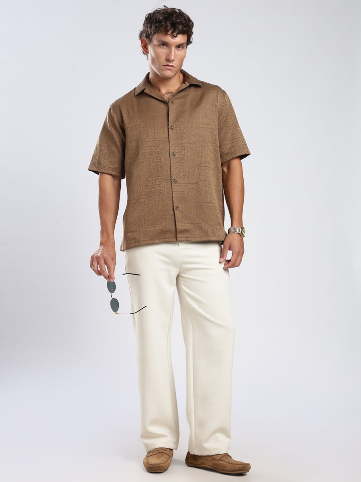 Olive Jacquard Boxy Fit Shirt