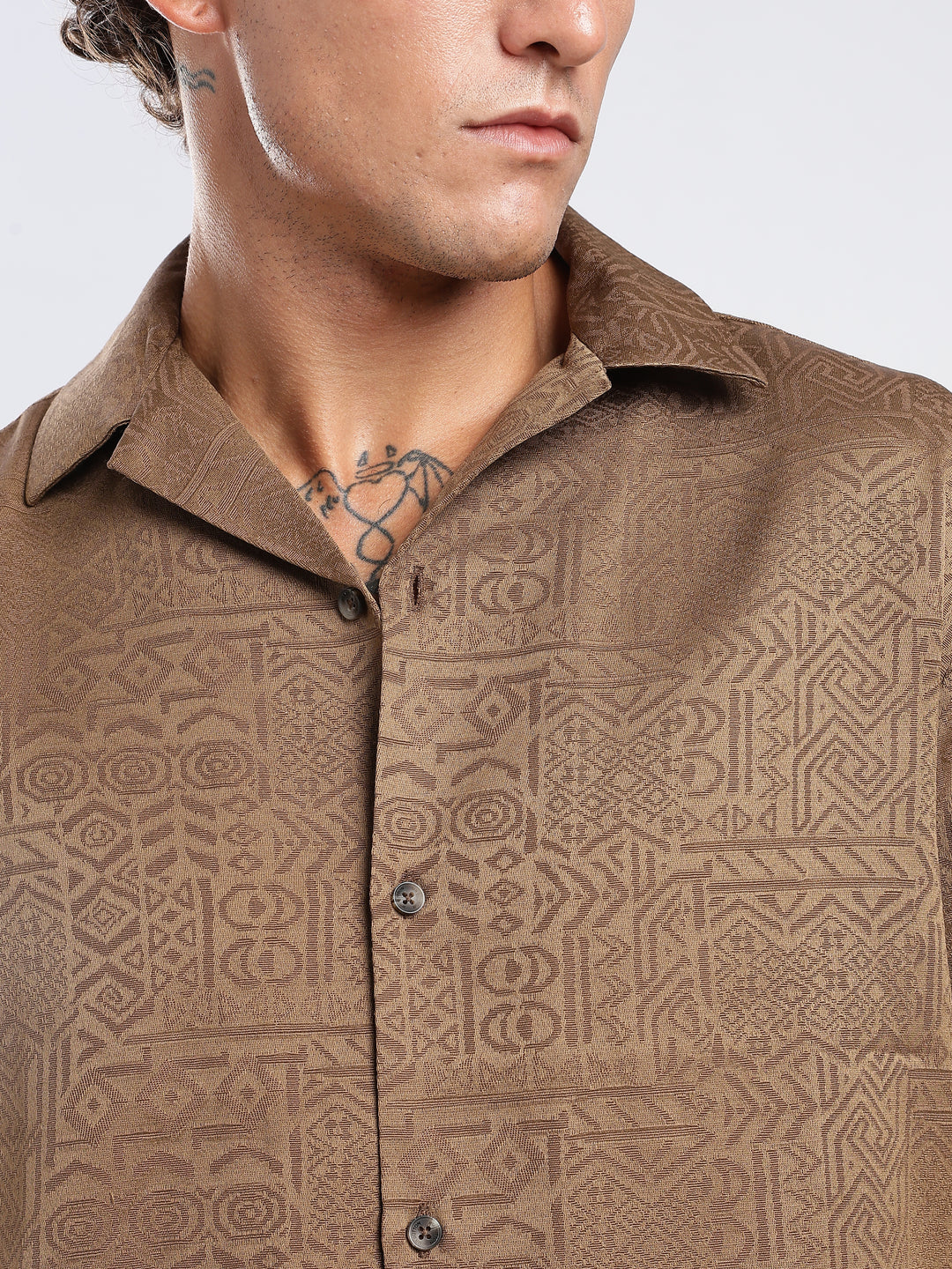 Olive Jacquard Boxy Fit Shirt