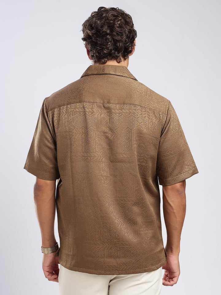 Olive Jacquard Boxy Fit Shirt