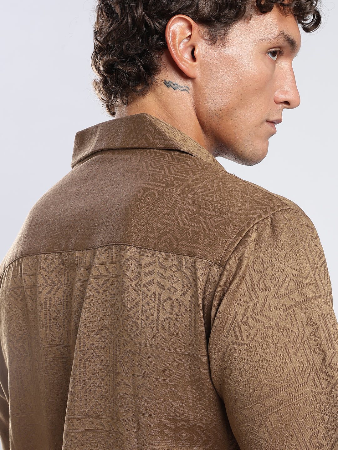 Olive Jacquard Boxy Fit Shirt