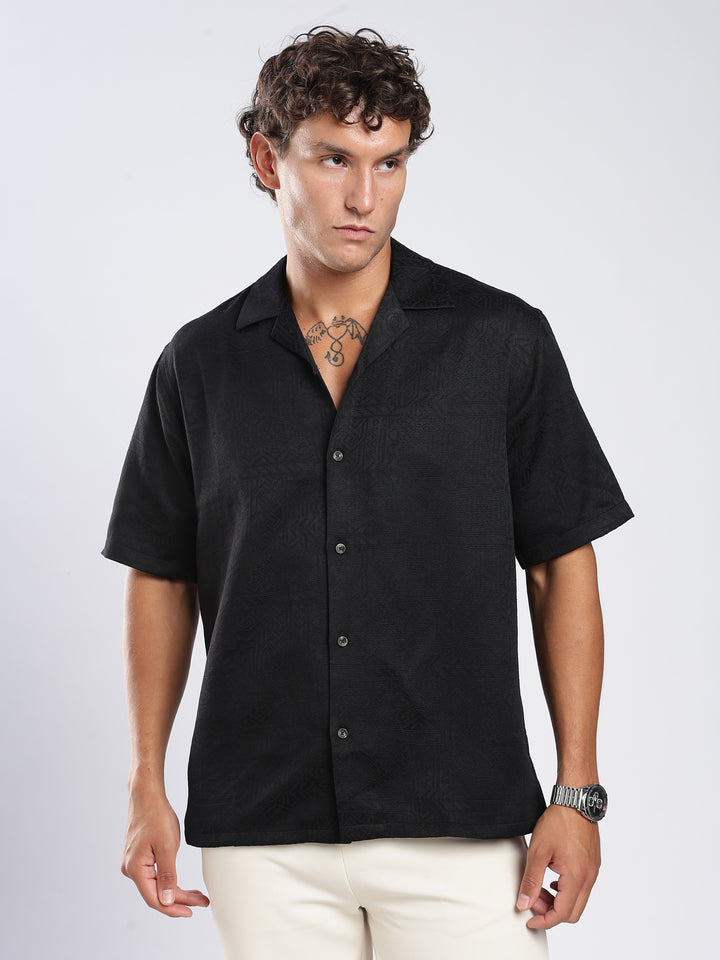 Black Jacquard Boxy Fit  Shirt