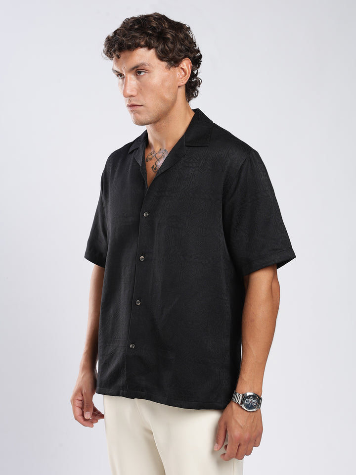 Black Jacquard Boxy Fit  Shirt
