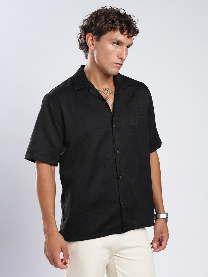 Black Jacquard Boxy Fit  Shirt