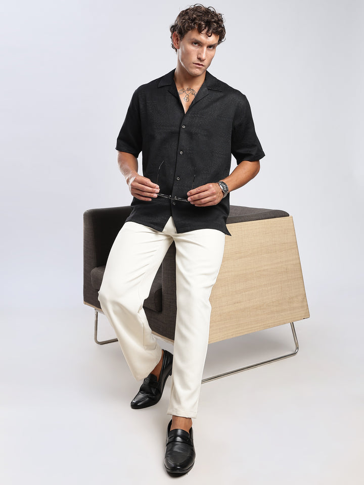 Black Jacquard Boxy Fit  Shirt
