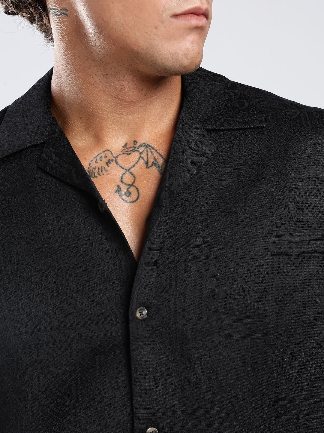 Black Jacquard Boxy Fit  Shirt