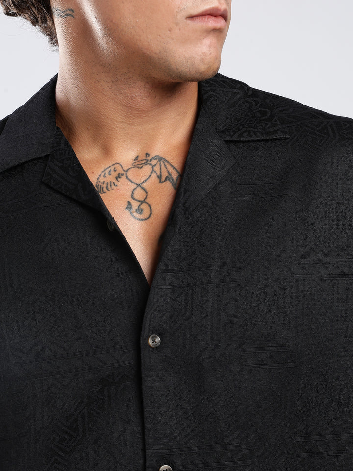 Black Jacquard Boxy Fit  Shirt