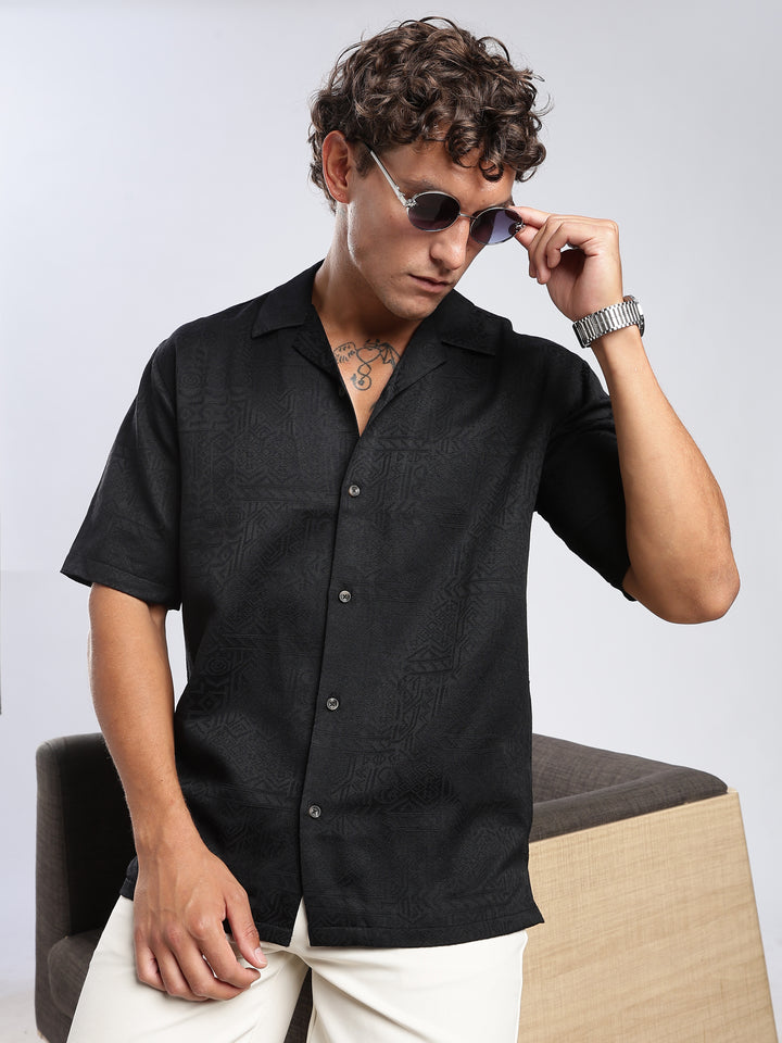 Black Jacquard Boxy Fit  Shirt