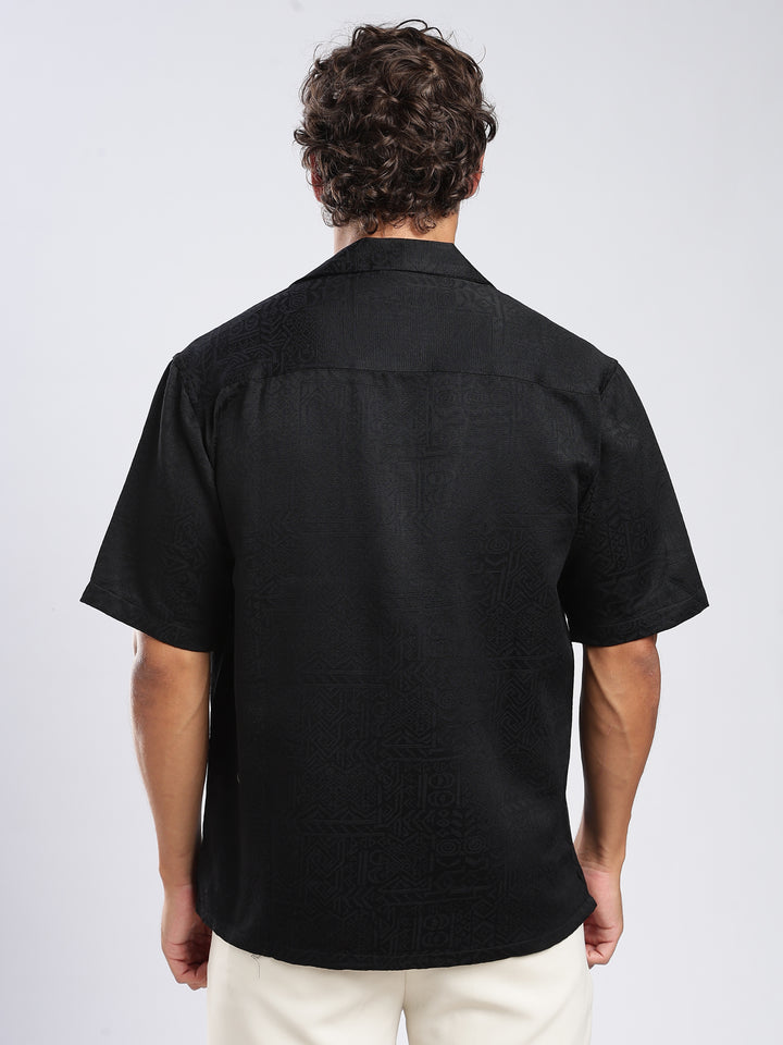 Black Jacquard Boxy Fit  Shirt