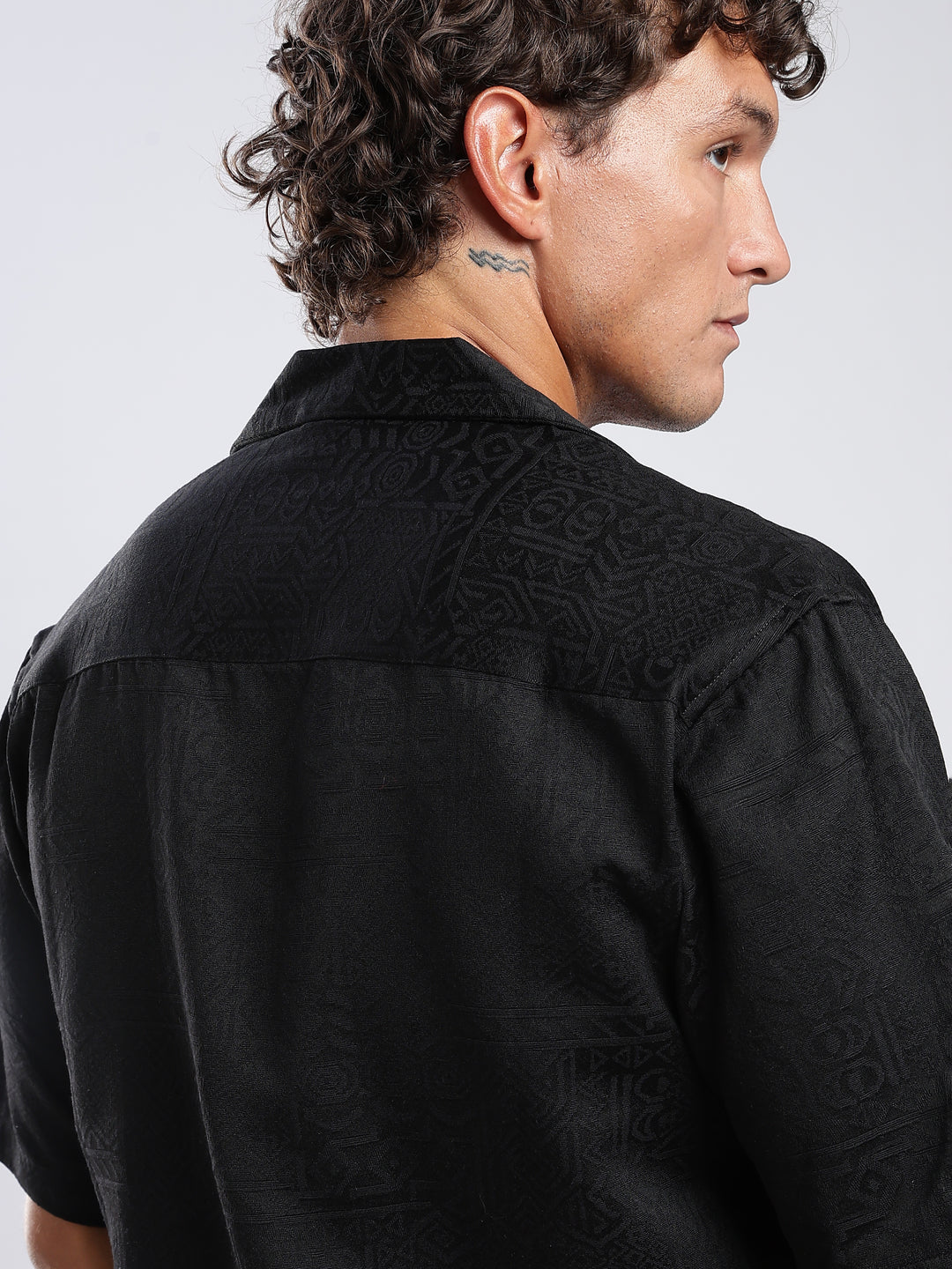 Black Jacquard Boxy Fit  Shirt