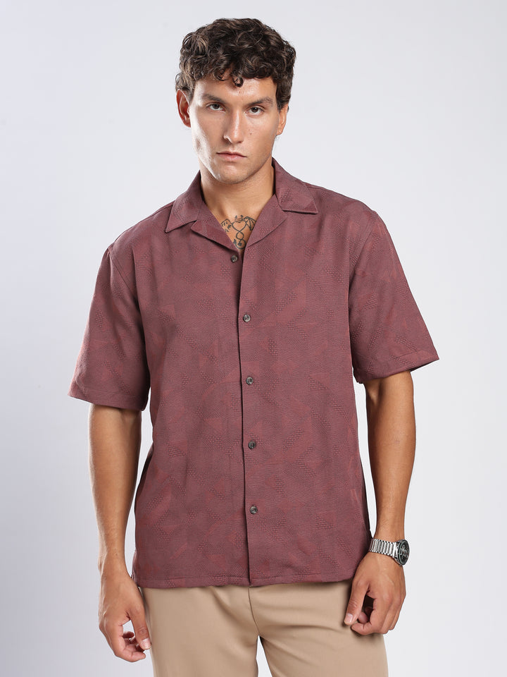 Wine Jacquard Boxy Fit Shirt
