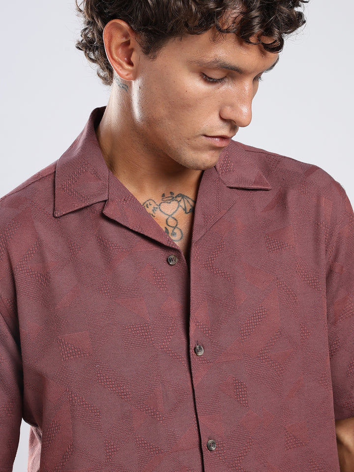 Wine Jacquard Boxy Fit Shirt