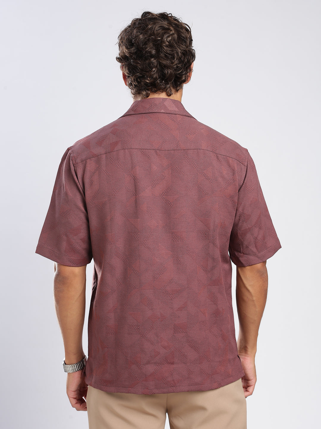 Wine Jacquard Boxy Fit Shirt