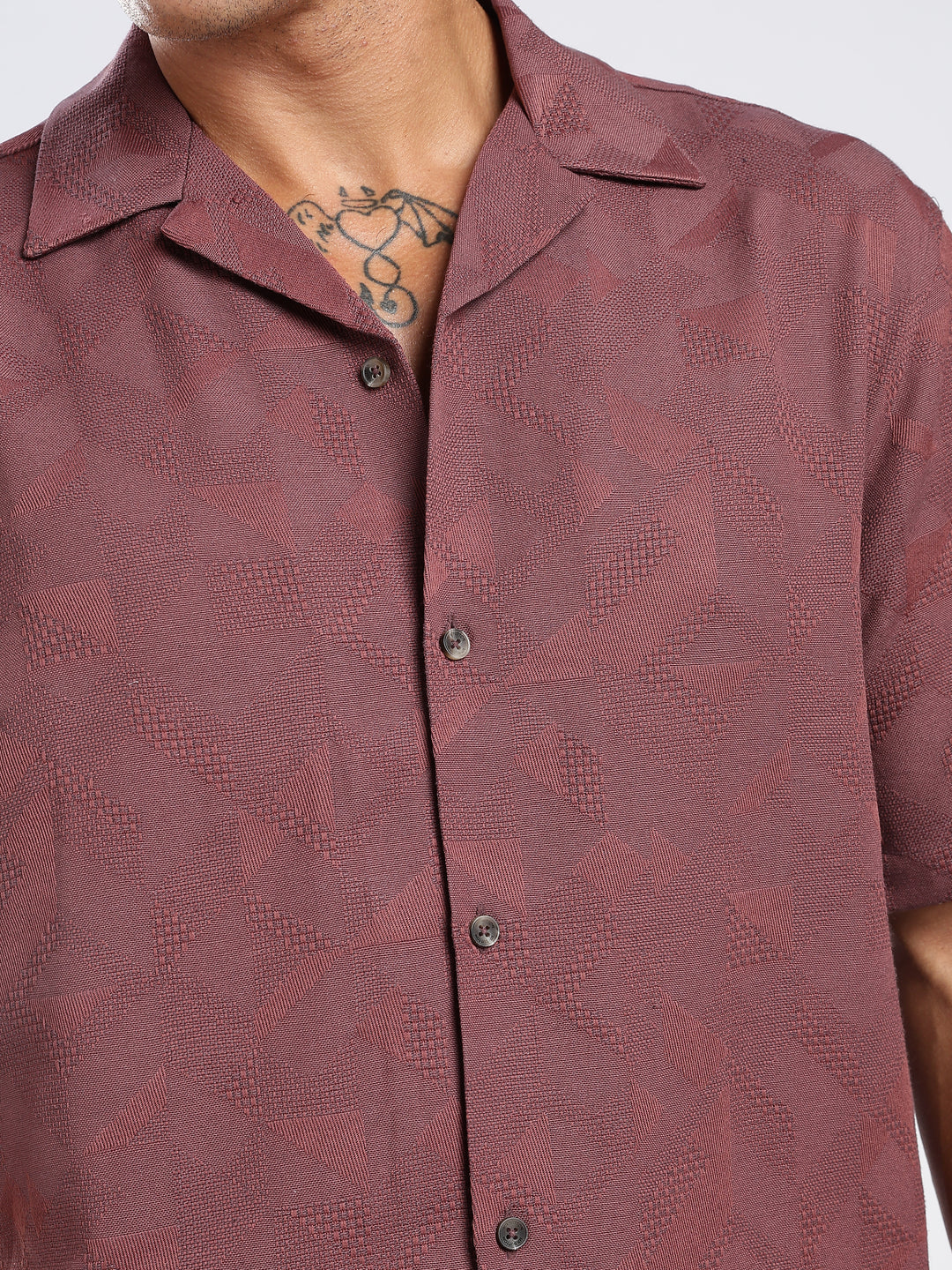 Wine Jacquard Boxy Fit Shirt