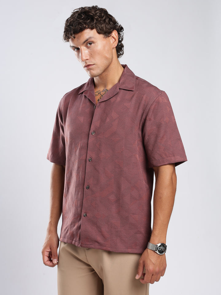 Wine Jacquard Boxy Fit Shirt