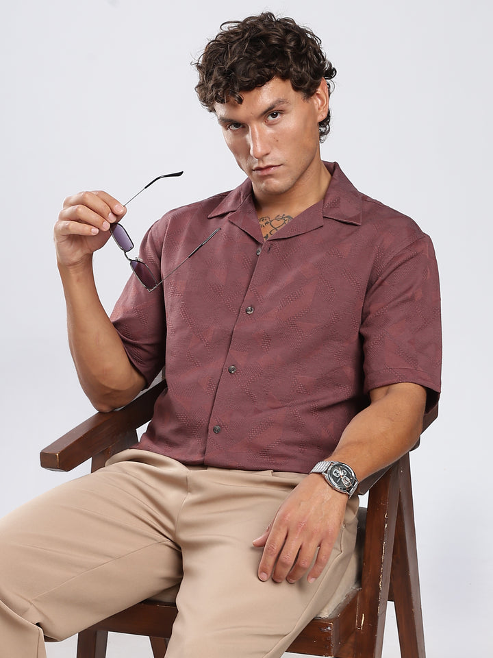 Wine Jacquard Boxy Fit Shirt